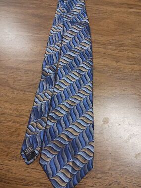Van Heusen Men's Tie Blue Gray Gold Geometric Pattern